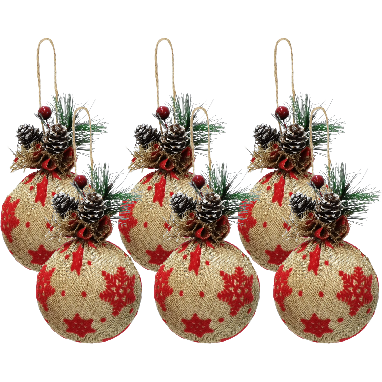 VESTIAMO CASA GRAN NATALE - Palle di Natale con bacche e pigne diametro 8 cm - set 6 pezzi